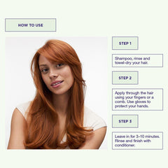 Maria Nila applying Bright Copper mask to lengths showing instant tone boost benefit