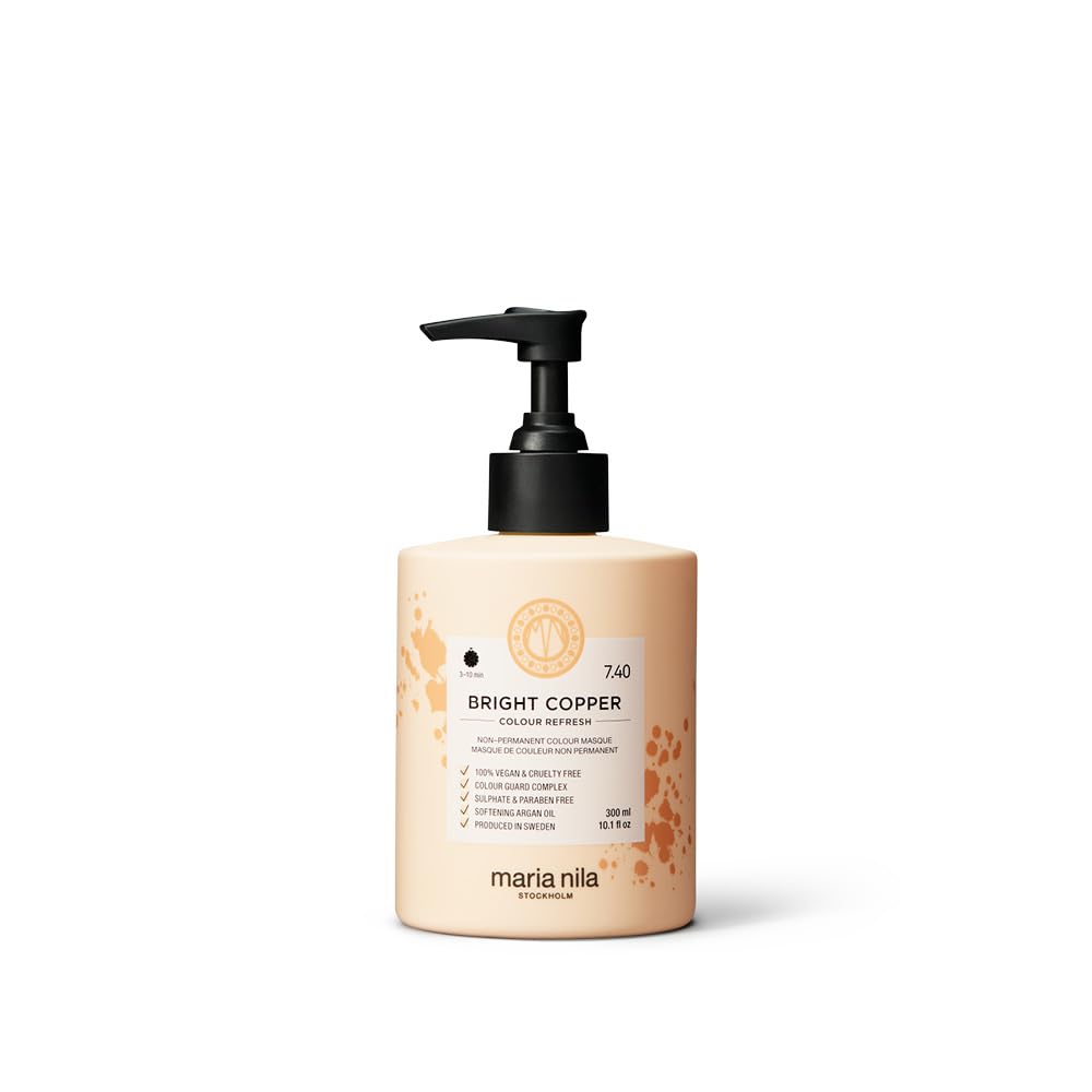 Maria Nila front bottle view showing product branding and copper shade benefit