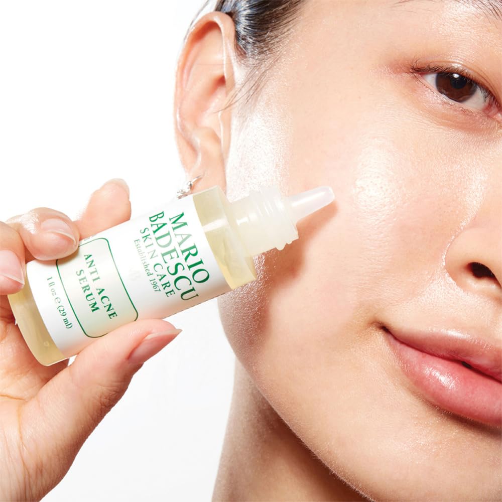Mario Badescu serum applied during bathroom skincare routine, helps control breakouts