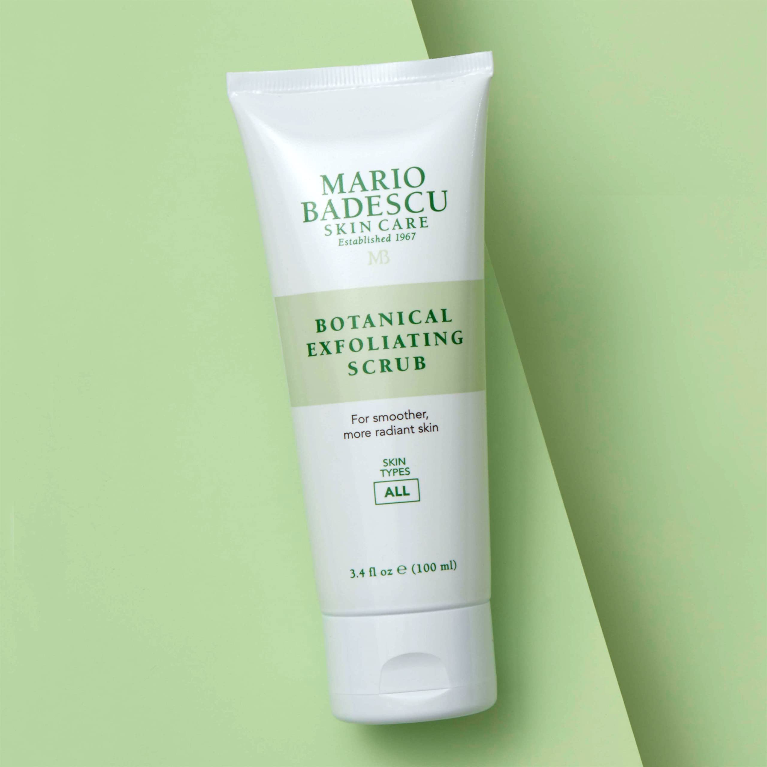 Mario Badescu botanical ingredients flatlay with aloe and green tea showing natural benefits