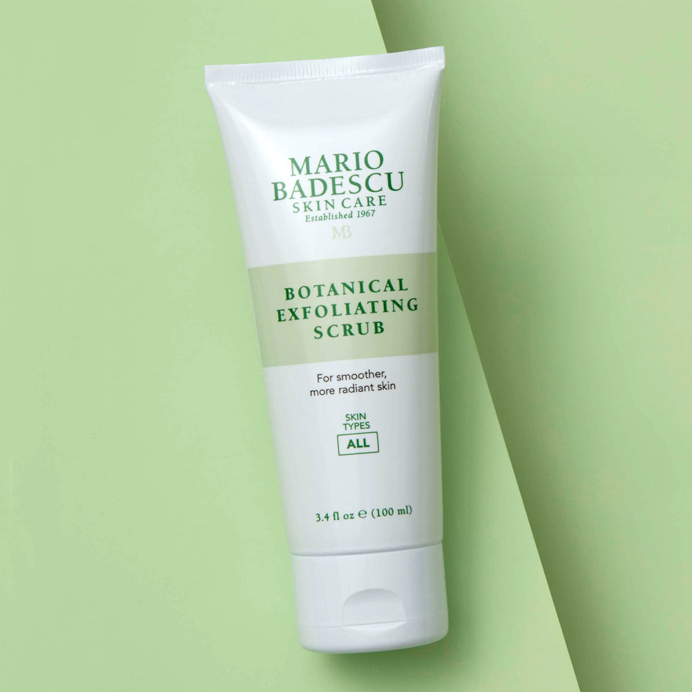Mario Badescu botanical ingredients flatlay with aloe and green tea showing natural benefits