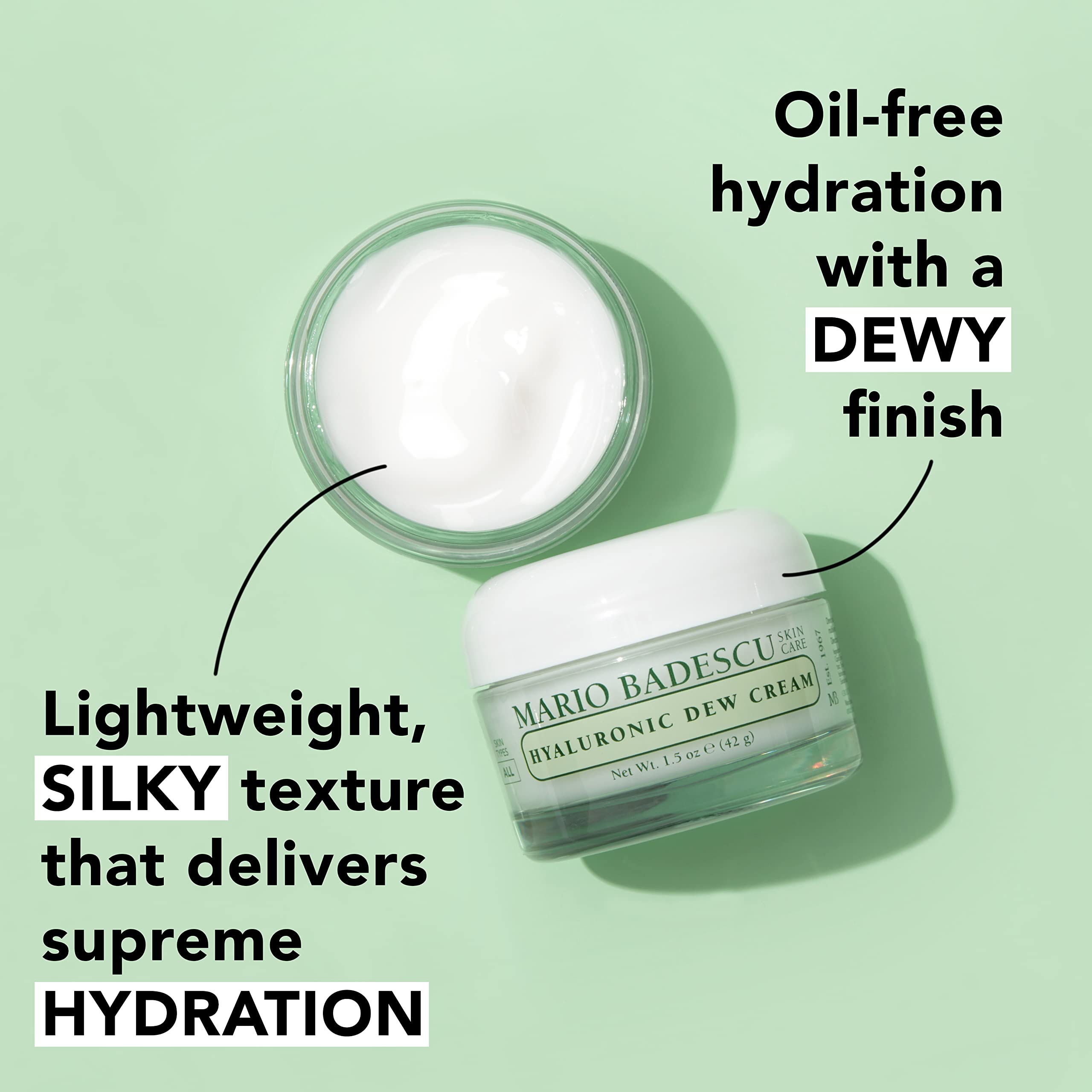 Mario Badescu cream on fingertip demonstrating smooth spreadability and hydration