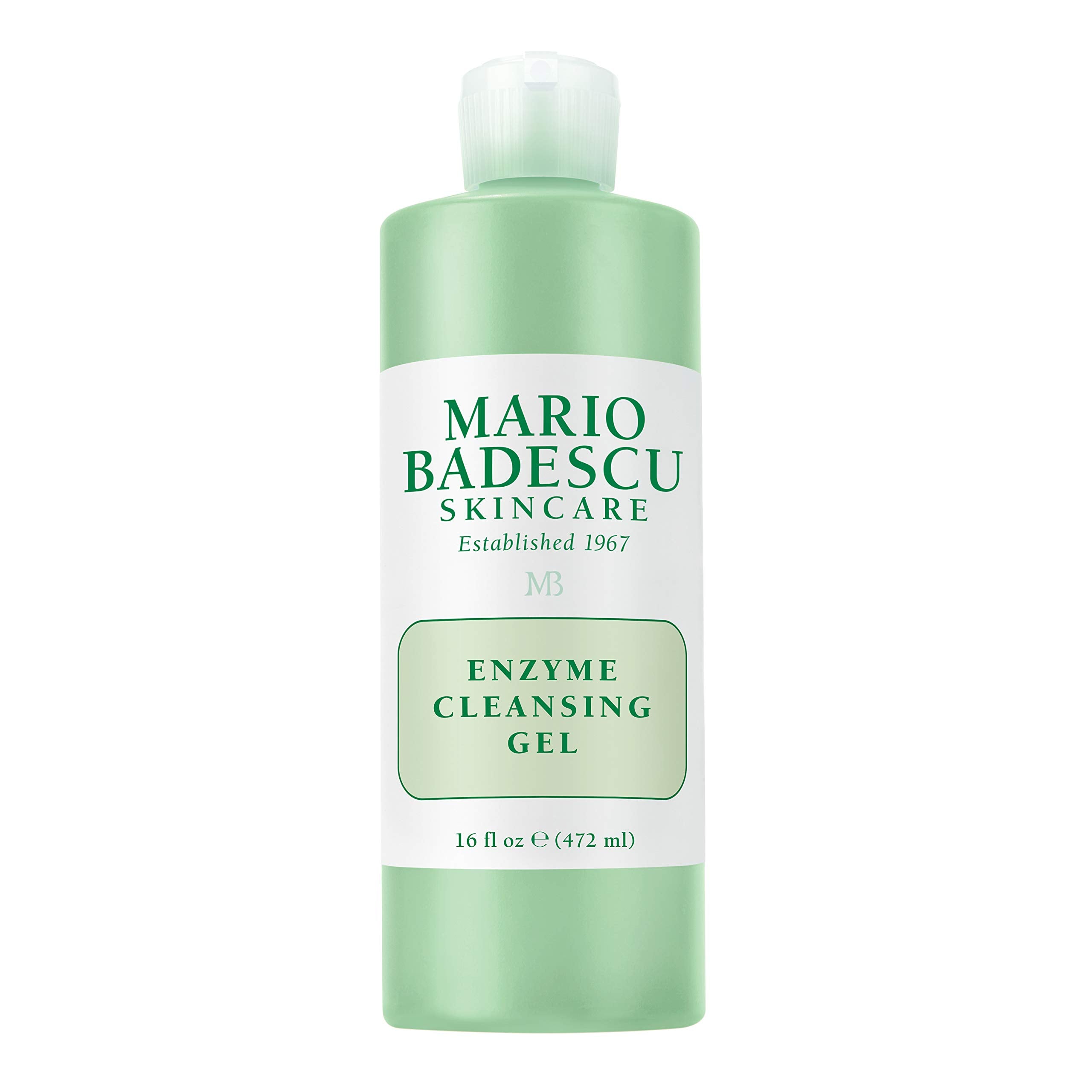Mario Badescu front bottle view showing the 16 fl oz enzyme cleansing gel and packaging benefit