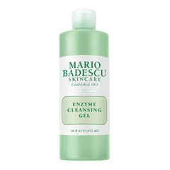 Mario Badescu front bottle view showing the 16 fl oz enzyme cleansing gel and packaging benefit