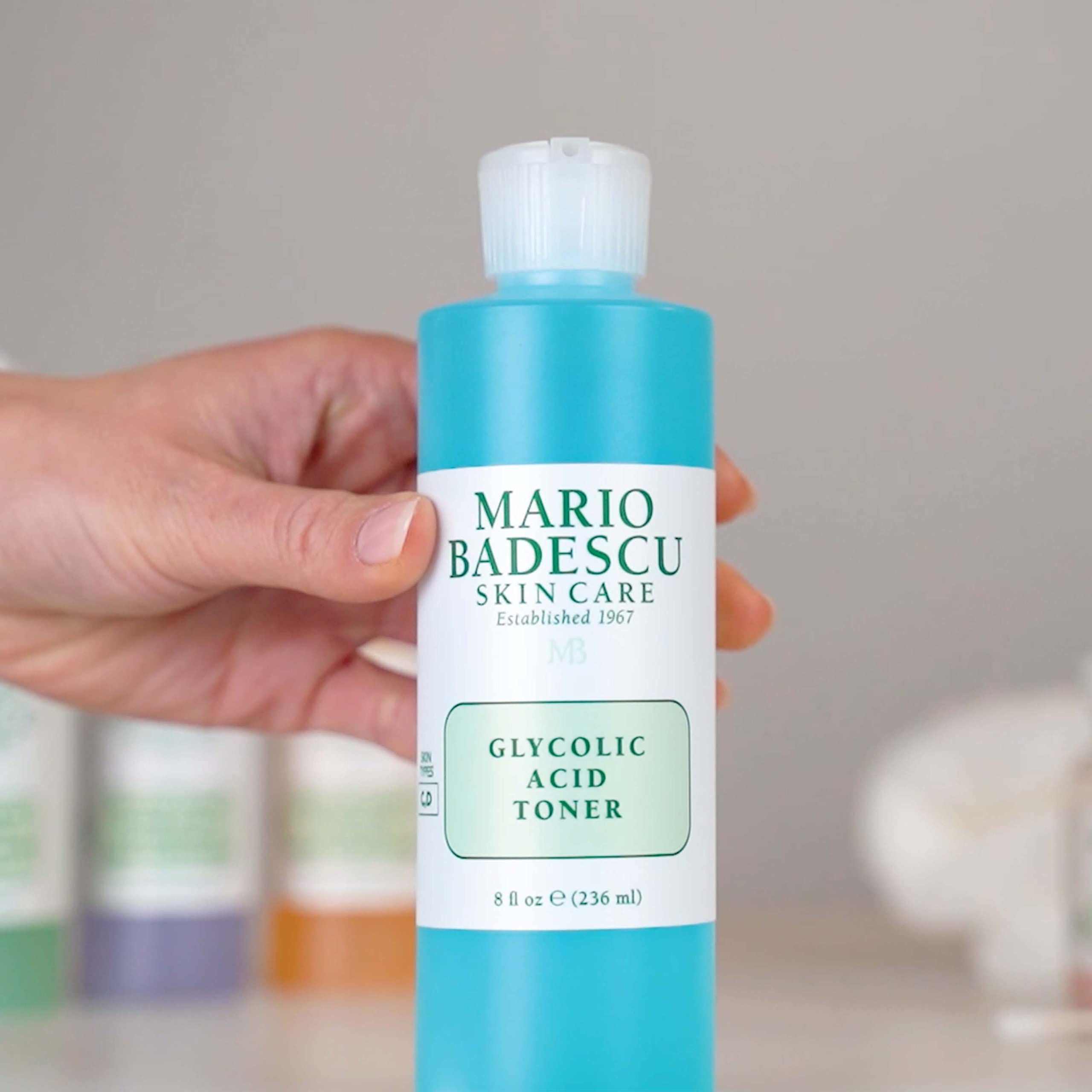 Mario Badescu on bathroom shelf styled in lifestyle scene showing routine-ready convenience benefit