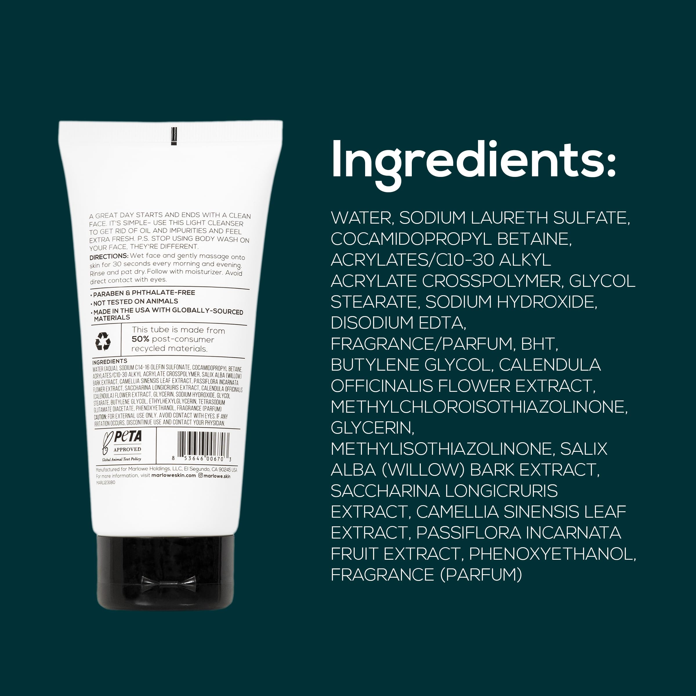 MARLOWE. lather on face during rinse illustrating effective clean feeling