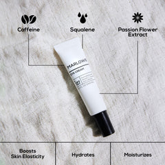 MARLOWE. application dabbed under eye demonstrating gentle, precise use