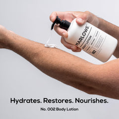 MARLOWE. lotion being dispensed to show fast-absorbing texture and non-greasy finish