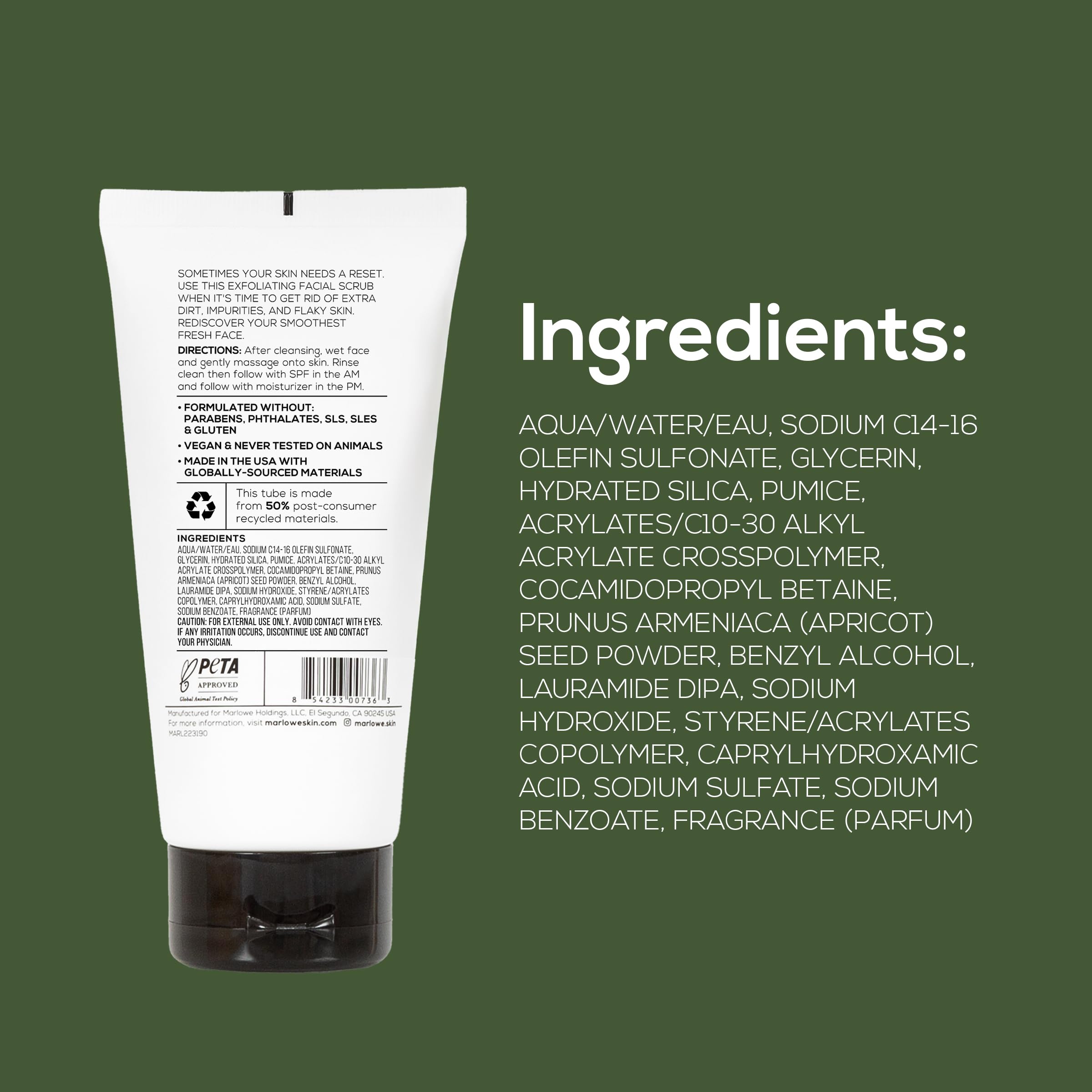 MARLOWE. tube on shower shelf showing everyday-use convenience and scent