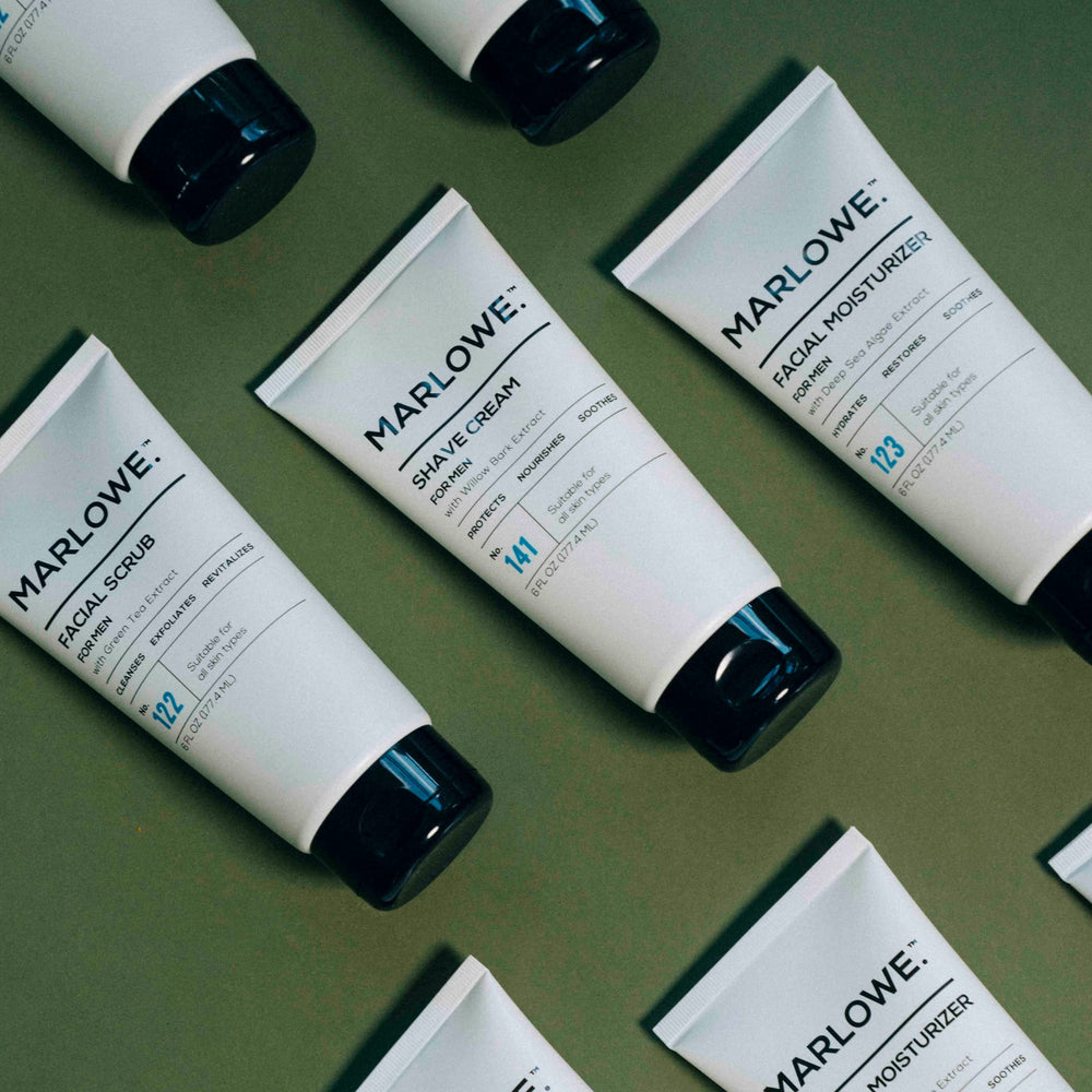 MARLOWE. ingredients label close-up highlighting clean, vegan formulation