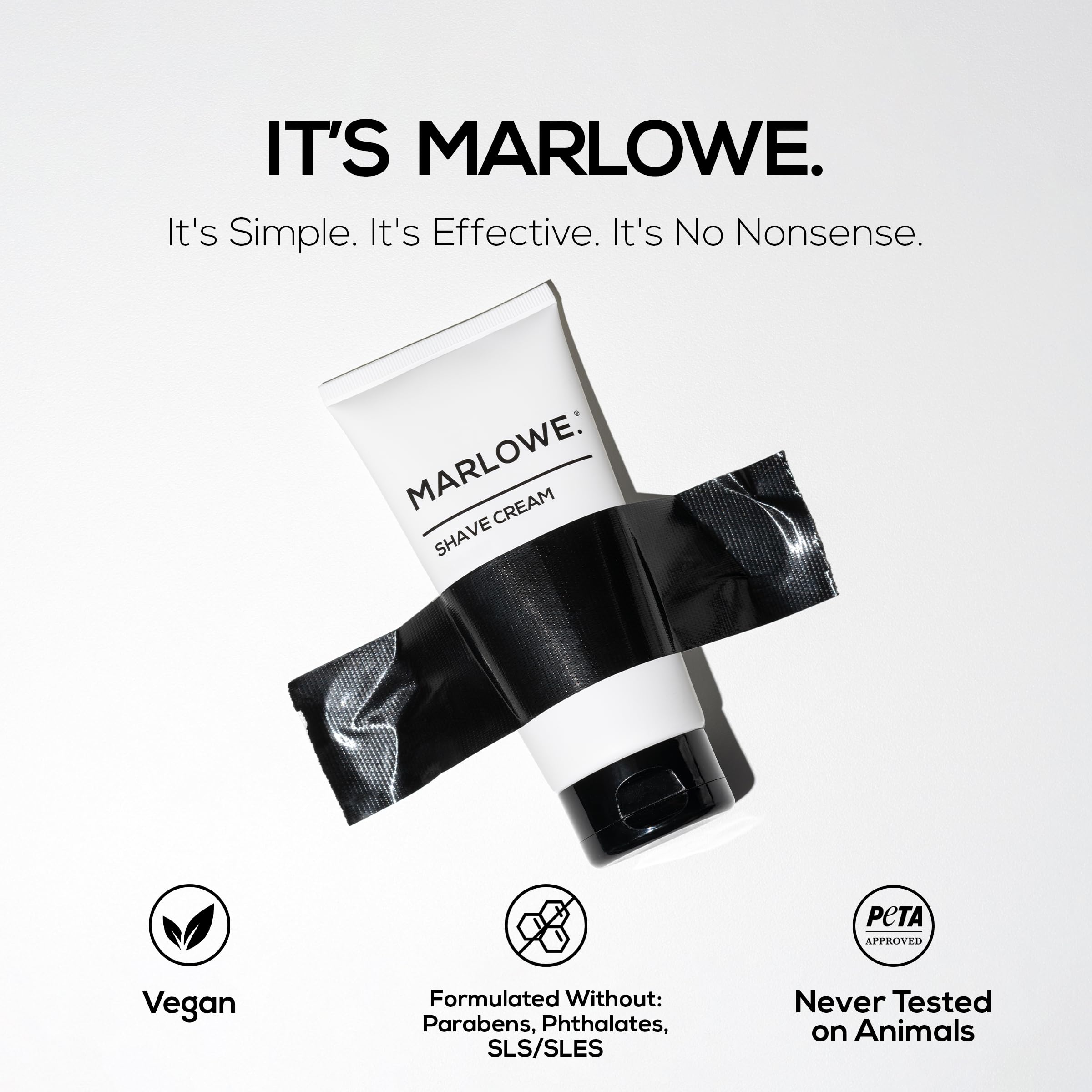 MARLOWE. open cap revealing cream inside for immediate shave protection