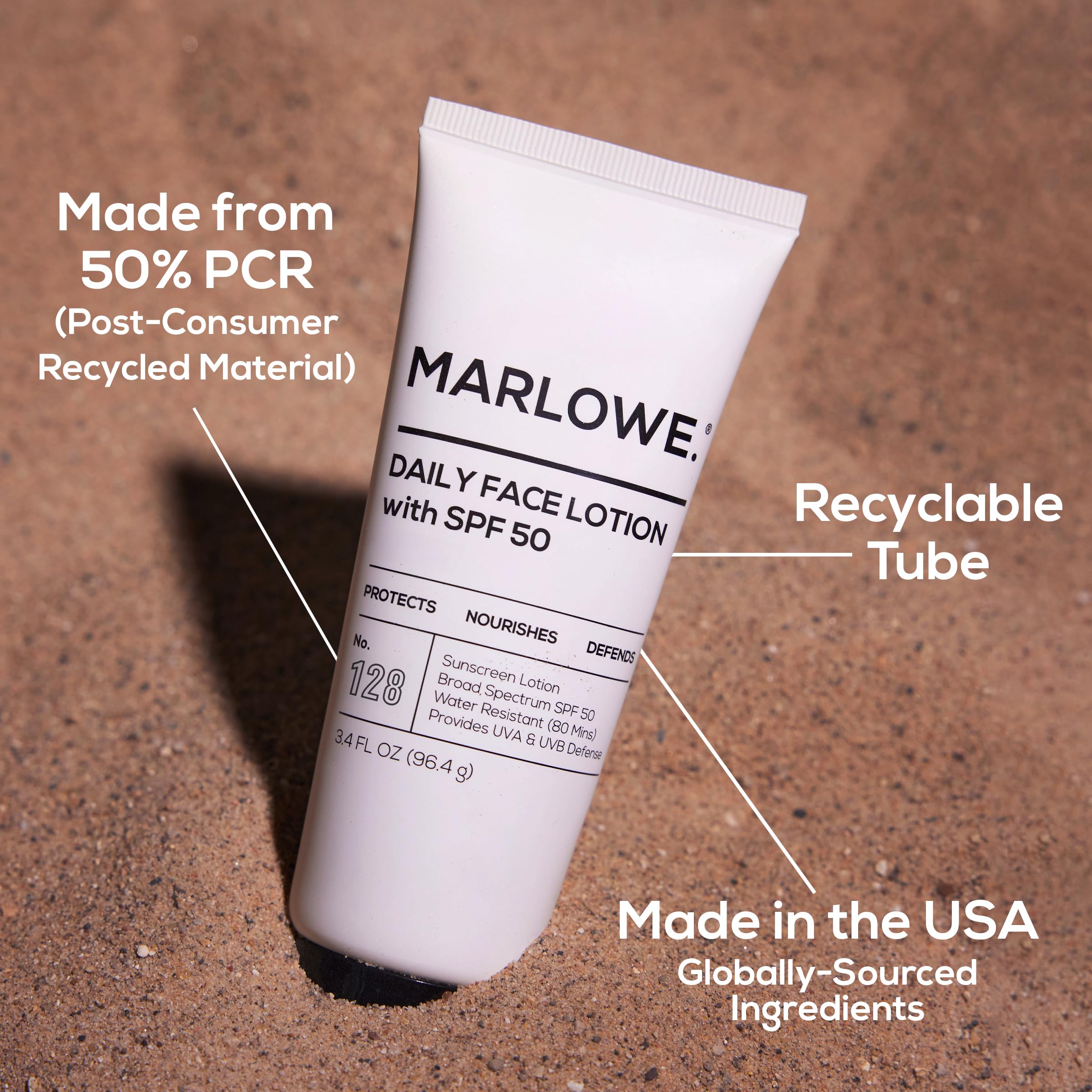 MARLOWE next to everyday items for scale, highlighting the portable 3.4 oz travel-friendly size