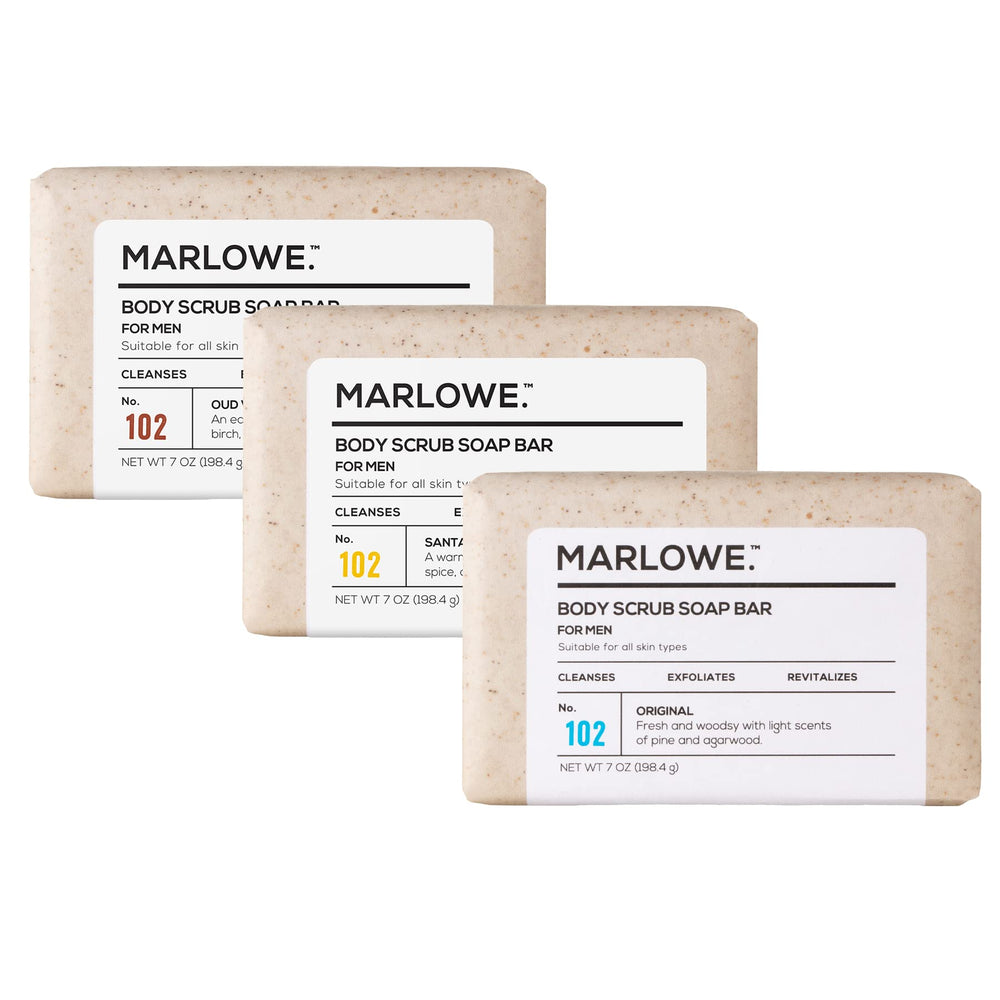 MARLOWE. trio packaging front view showing three scent bars and durable design