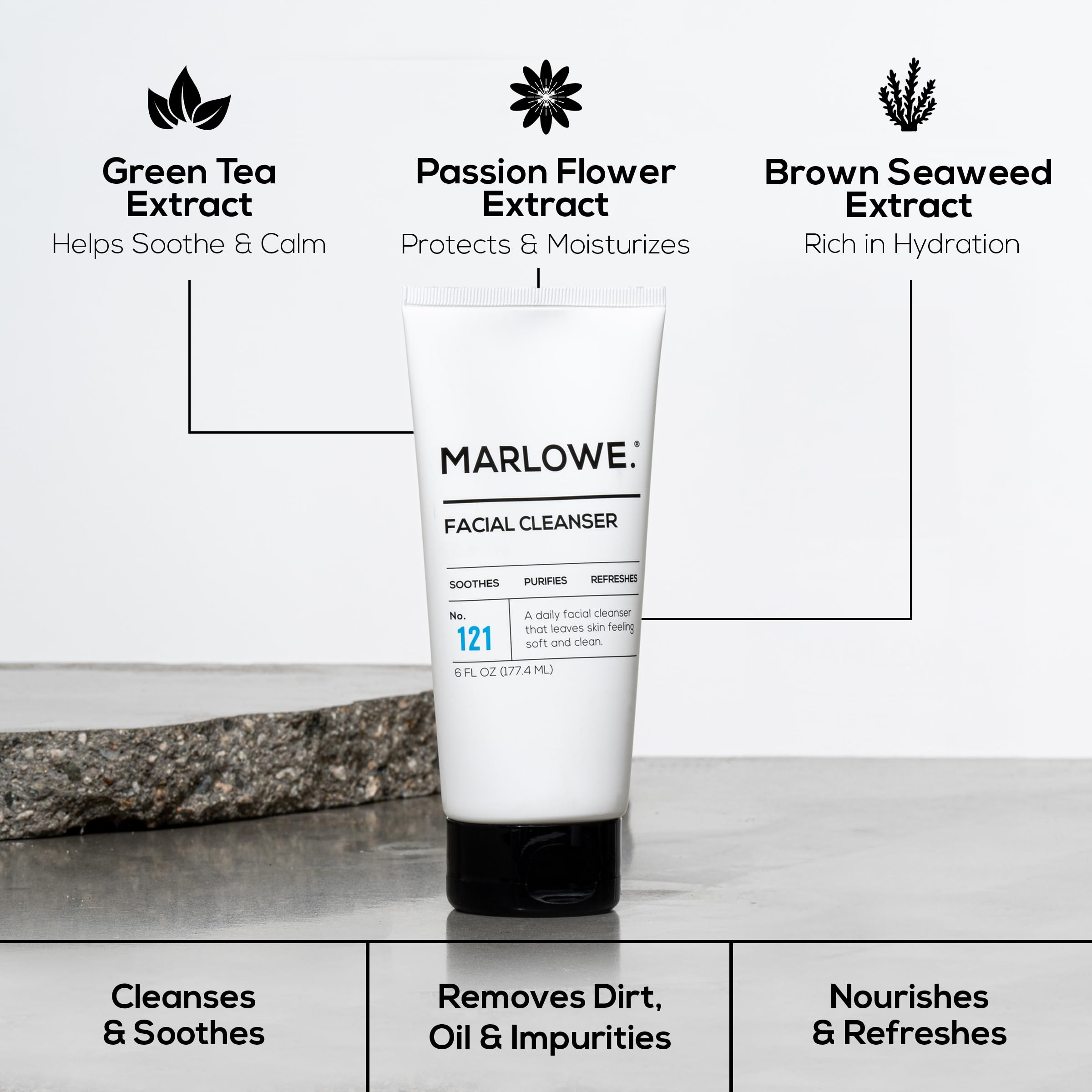 MARLOWE. tube label detail showing ingredients and vegan benefit