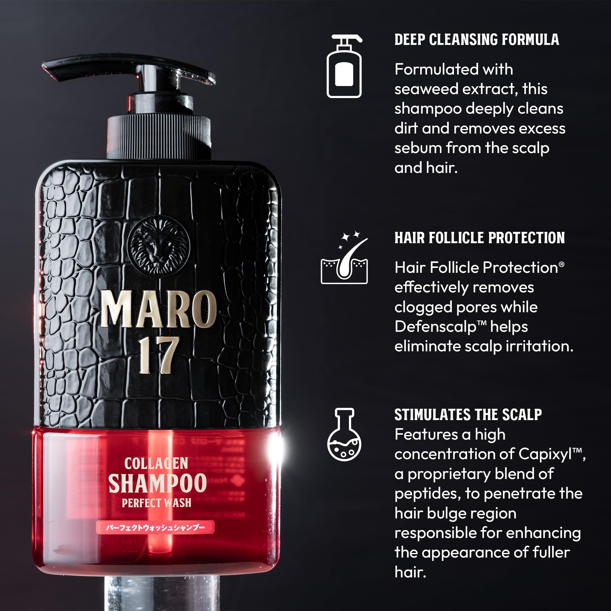 ＭＡＲＯ１７ label close-up showing ingredients list and science-forward branding benefit