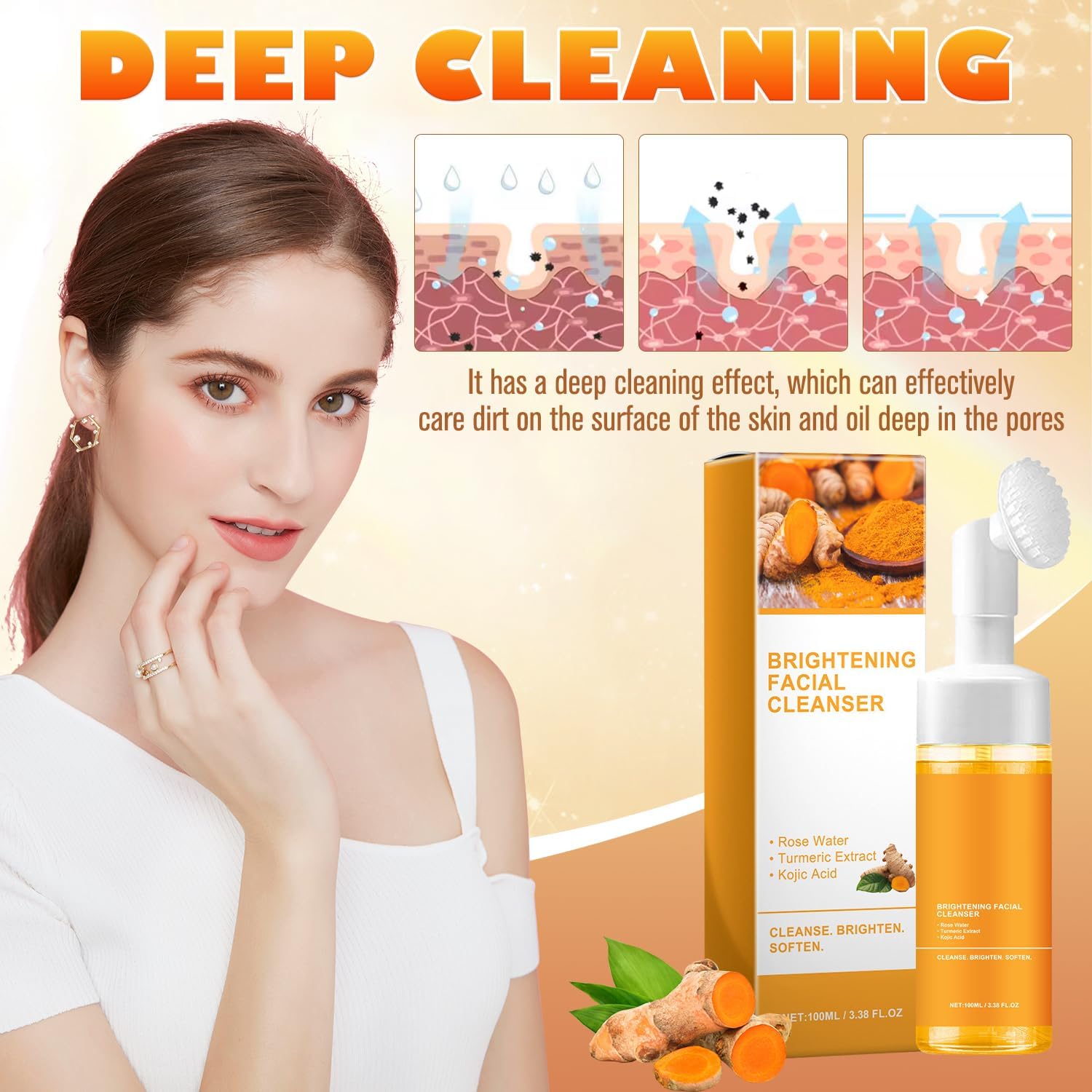 MAROJEIF facial cleanser foam in hand illustrating easy application