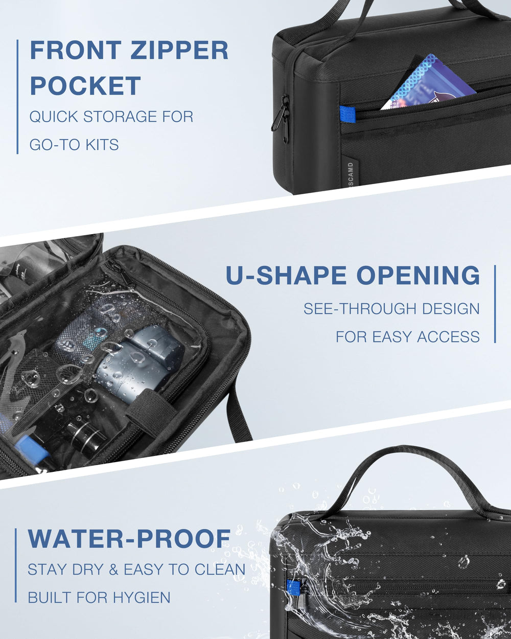 Marscamd bag beside passport and phone showing travel-friendly compact size