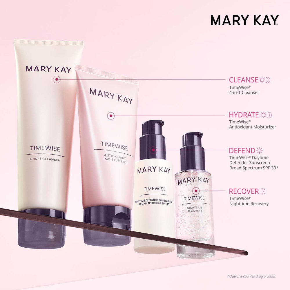 Mary Kay set in hand showing scale and travel-friendly sizes for routine convenience