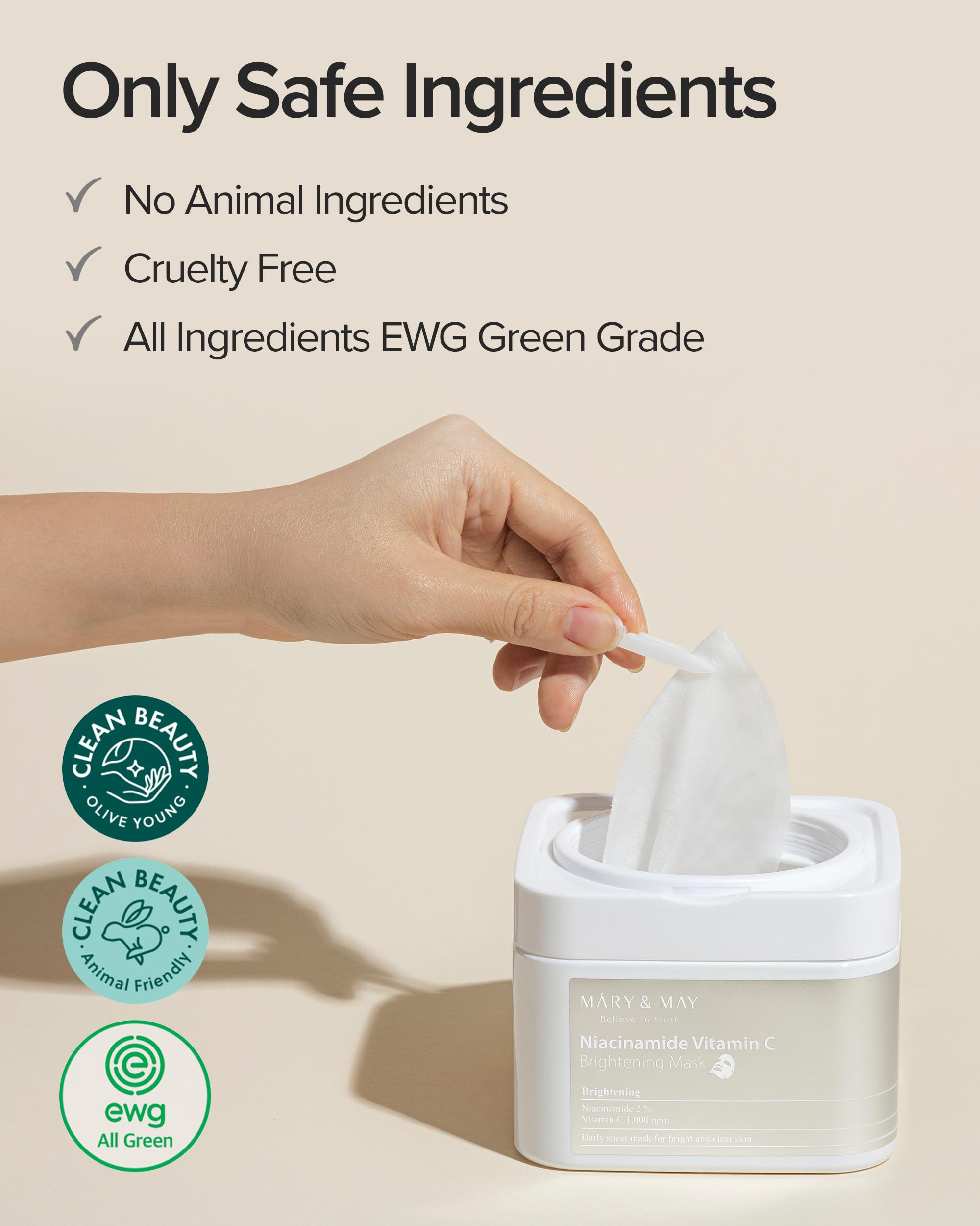 Mary&May open dispenser with sheets visible to keep masks moist