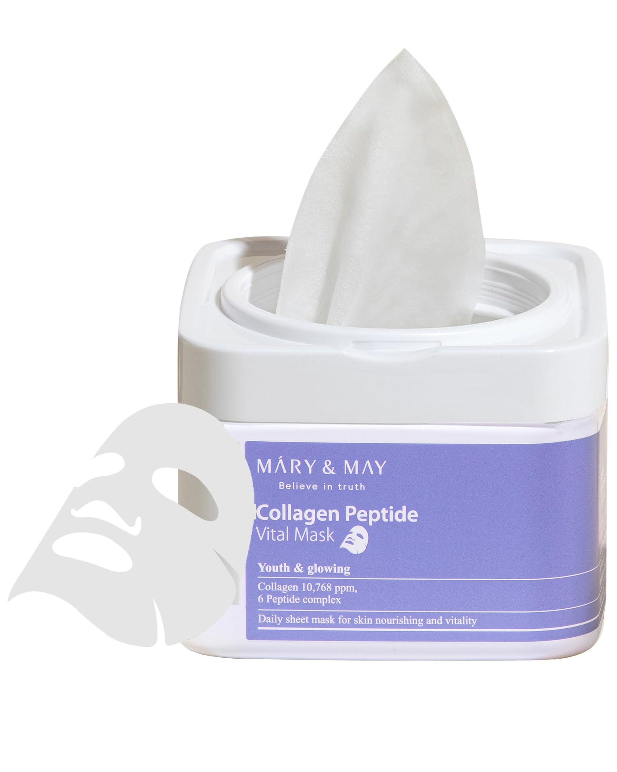 Mary&May pull-out case front showing resealable lid and 30-day convenience