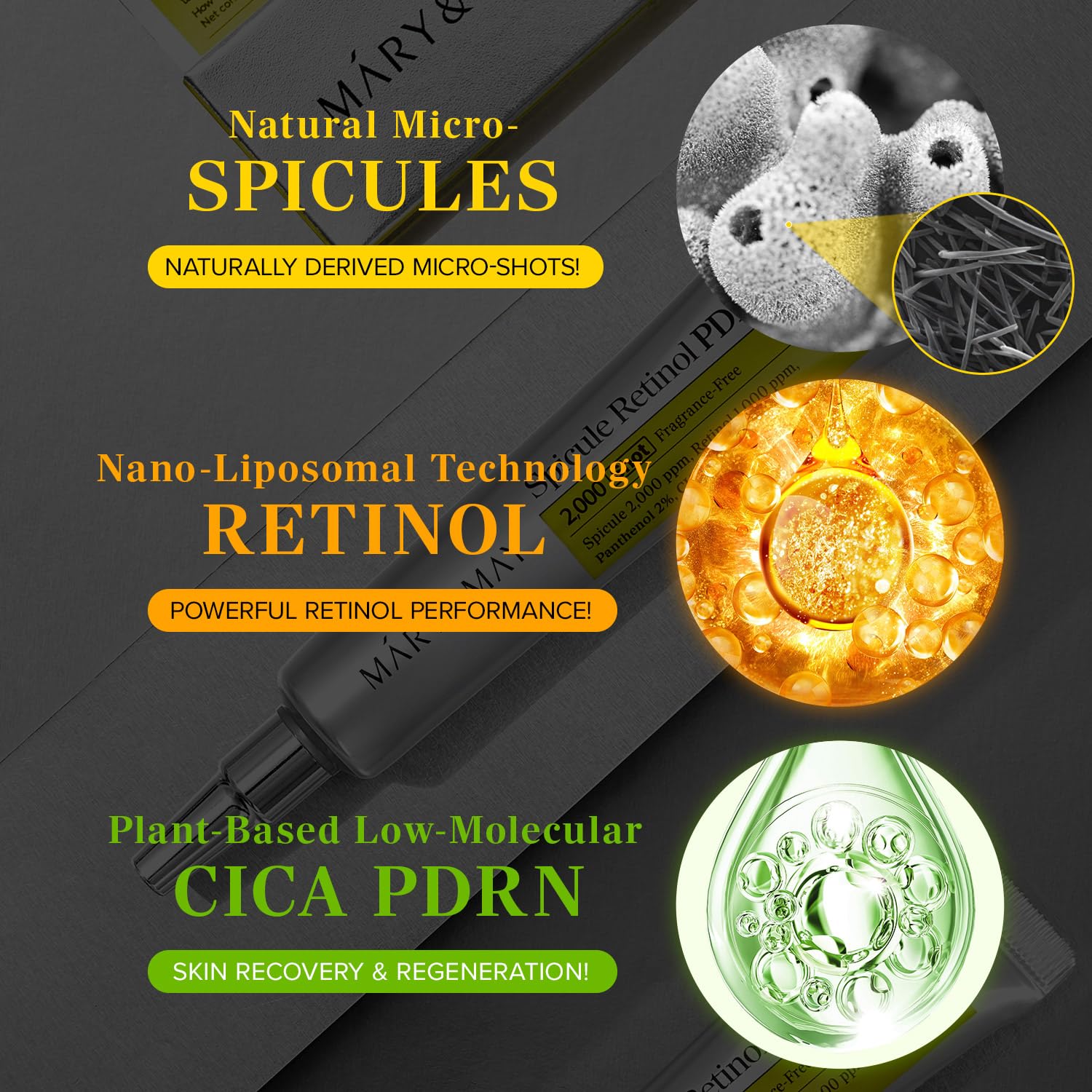 Mary&May retinol cream texture closeup showing micro‑spicule mix for smoother skin