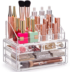 Masirs clear organizer front view showing neat countertop storage benefit