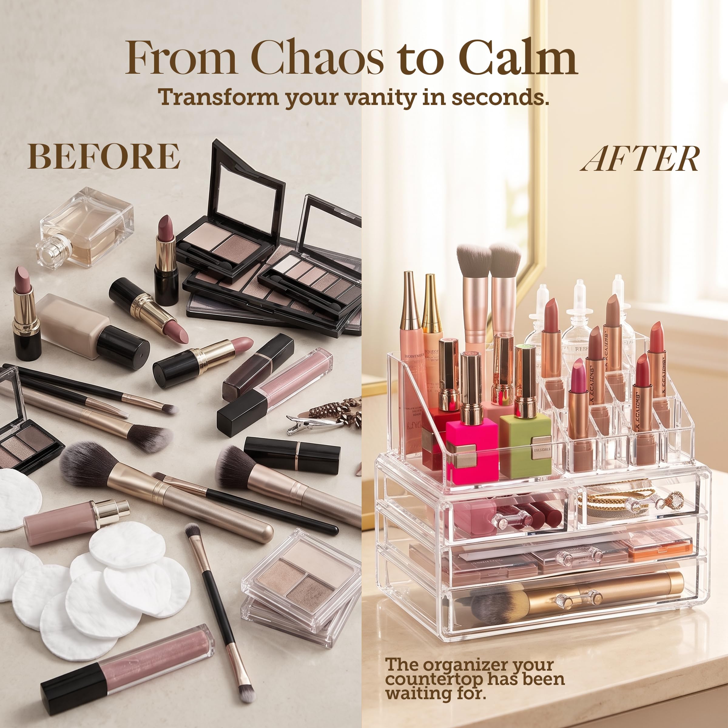 Masirs organizer holding brushes and lipsticks for faster mornings