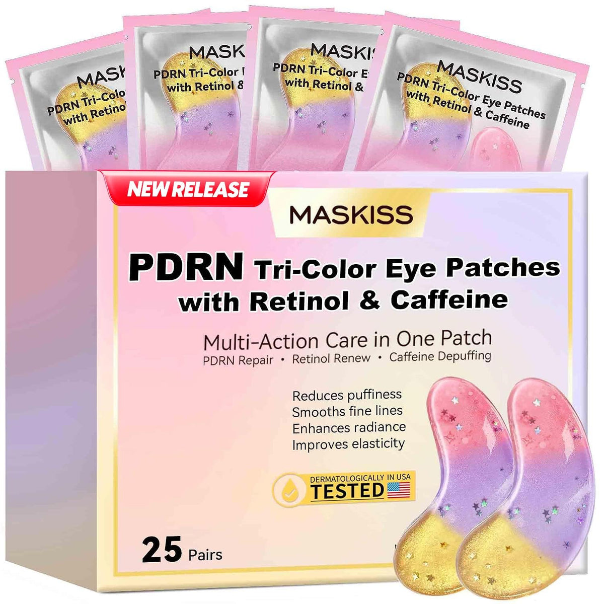 Maskiss front packaging showing tri-color patches and benefits