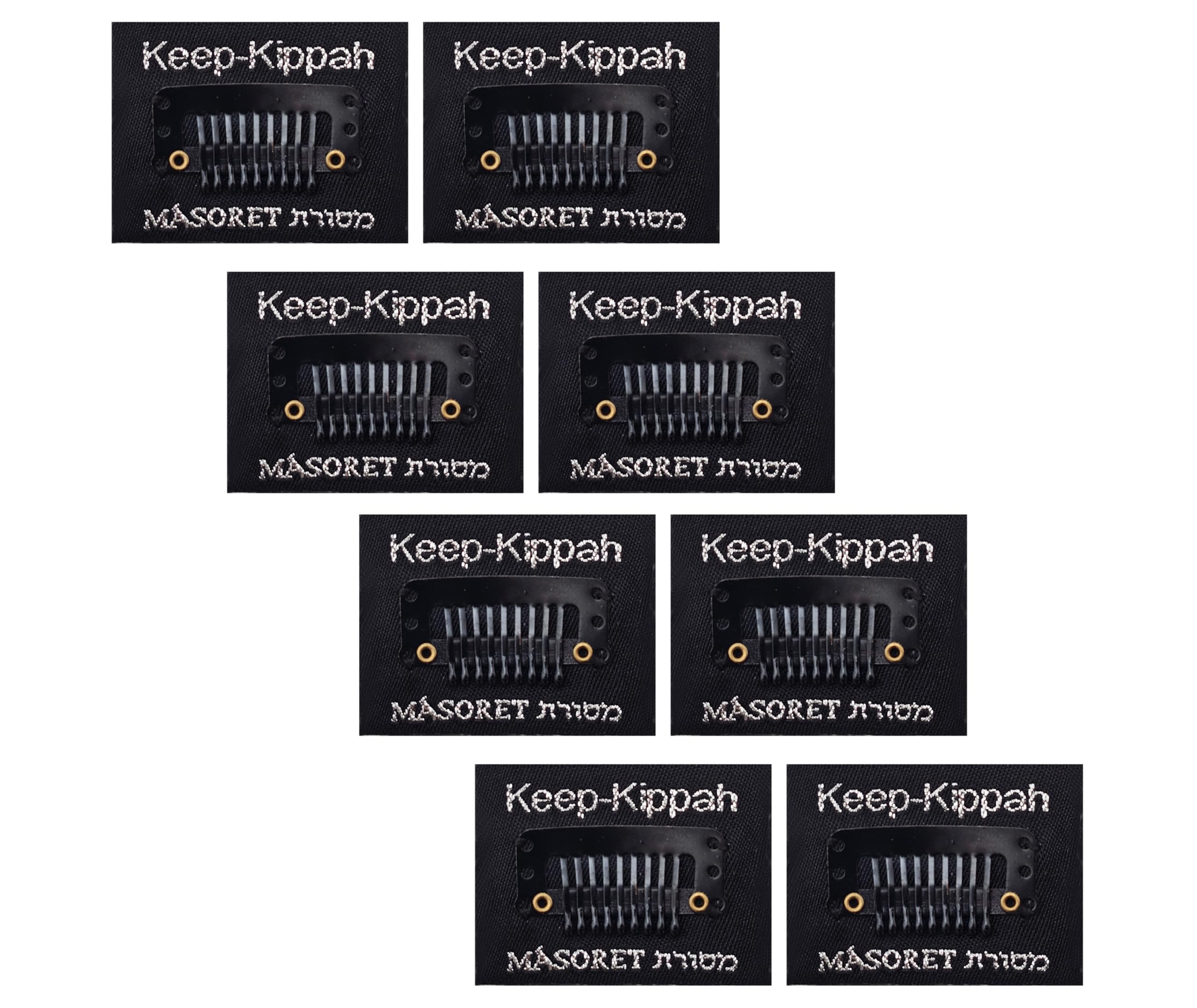 MASORET front packaging showing eight kippah clips for reliable hold