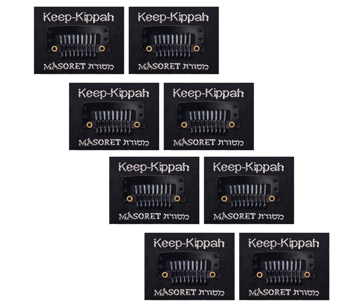 MASORET front packaging showing eight kippah clips for reliable hold
