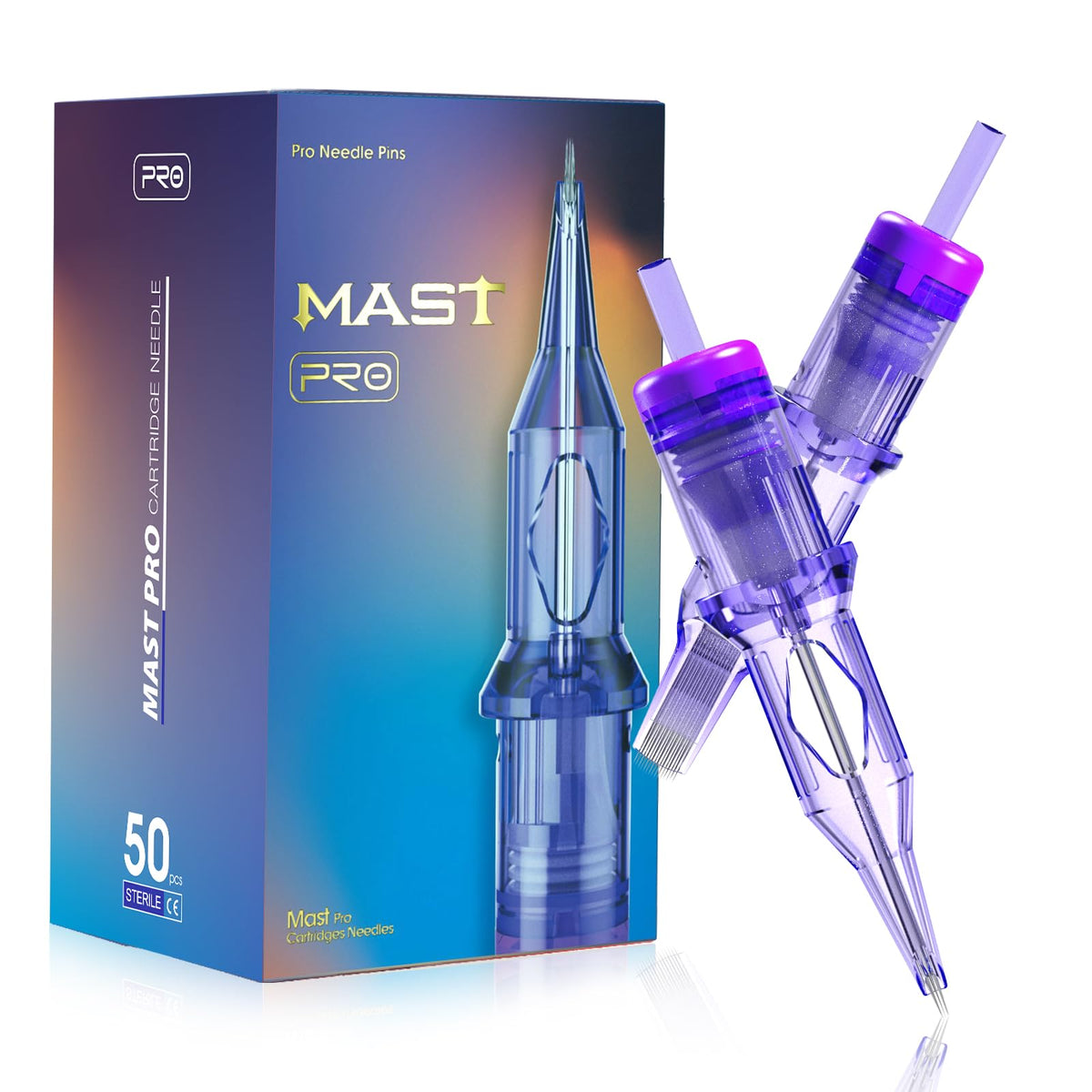 MAST TATTOO packaging front showing 50pcs assorted cartridges, professional convenience