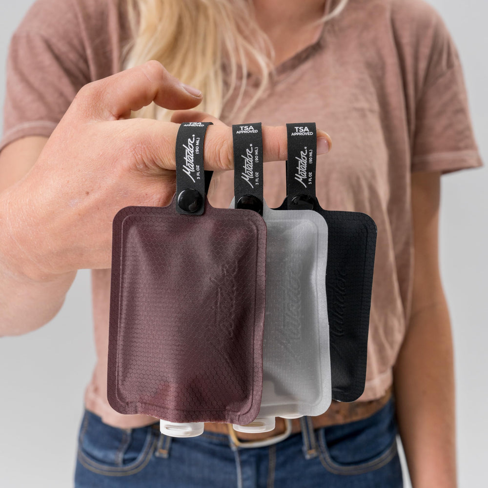 Matador toiletry bottle writable loop labeled for quick identification