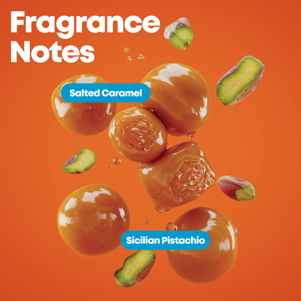MATRIX scented product with salted caramel visual conveying warm fragrance notes