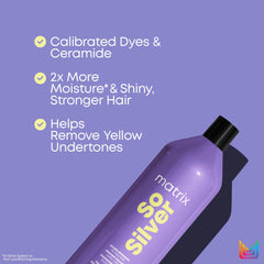 MATRIX pouring shampoo next to common objects to show 33.8 fl oz scale benefit