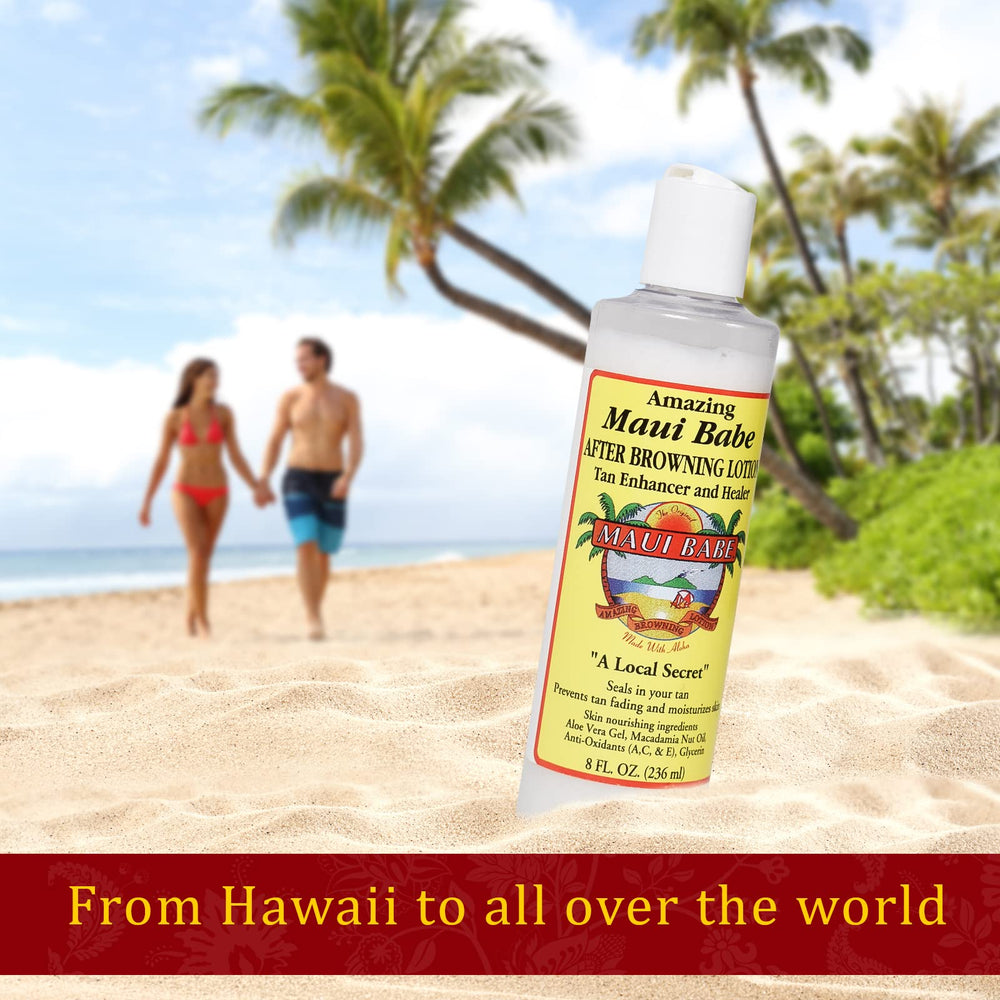 Maui Babe bottle on beach towel conveying tropical scent and mood uplift