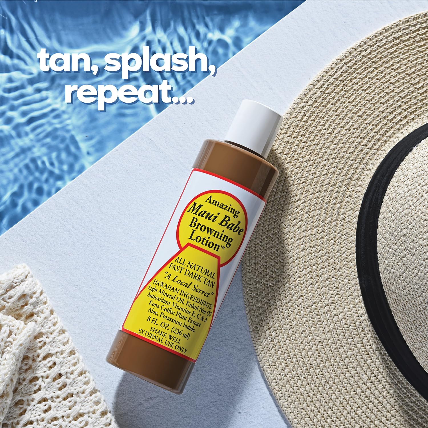 Maui Babe ingredients label highlighting aloe and macadamia benefits