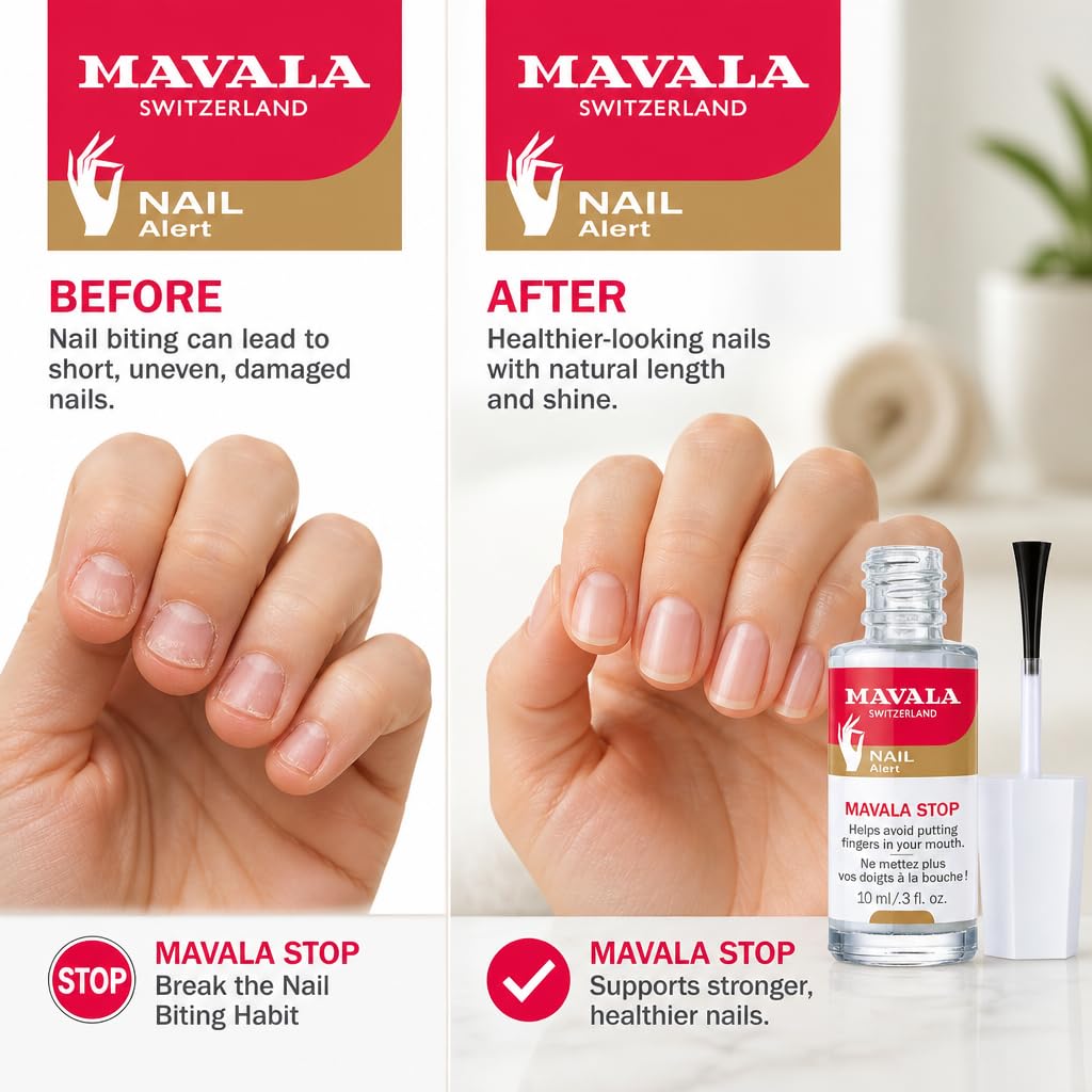 MAVALA bottle and brush close-up demonstrating easy application benefit