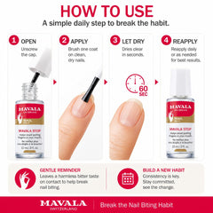 MAVALA clear glossy finish on a fingernail protecting nail growth benefit