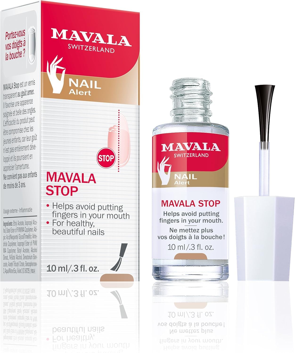 MAVALA front packaging showing the stop treatment and clear benefit
