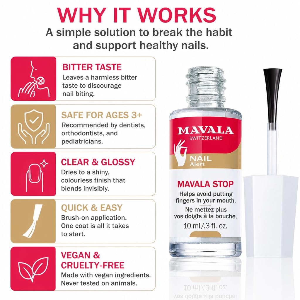 MAVALA bottle next to a hand to show compact travel-friendly benefit