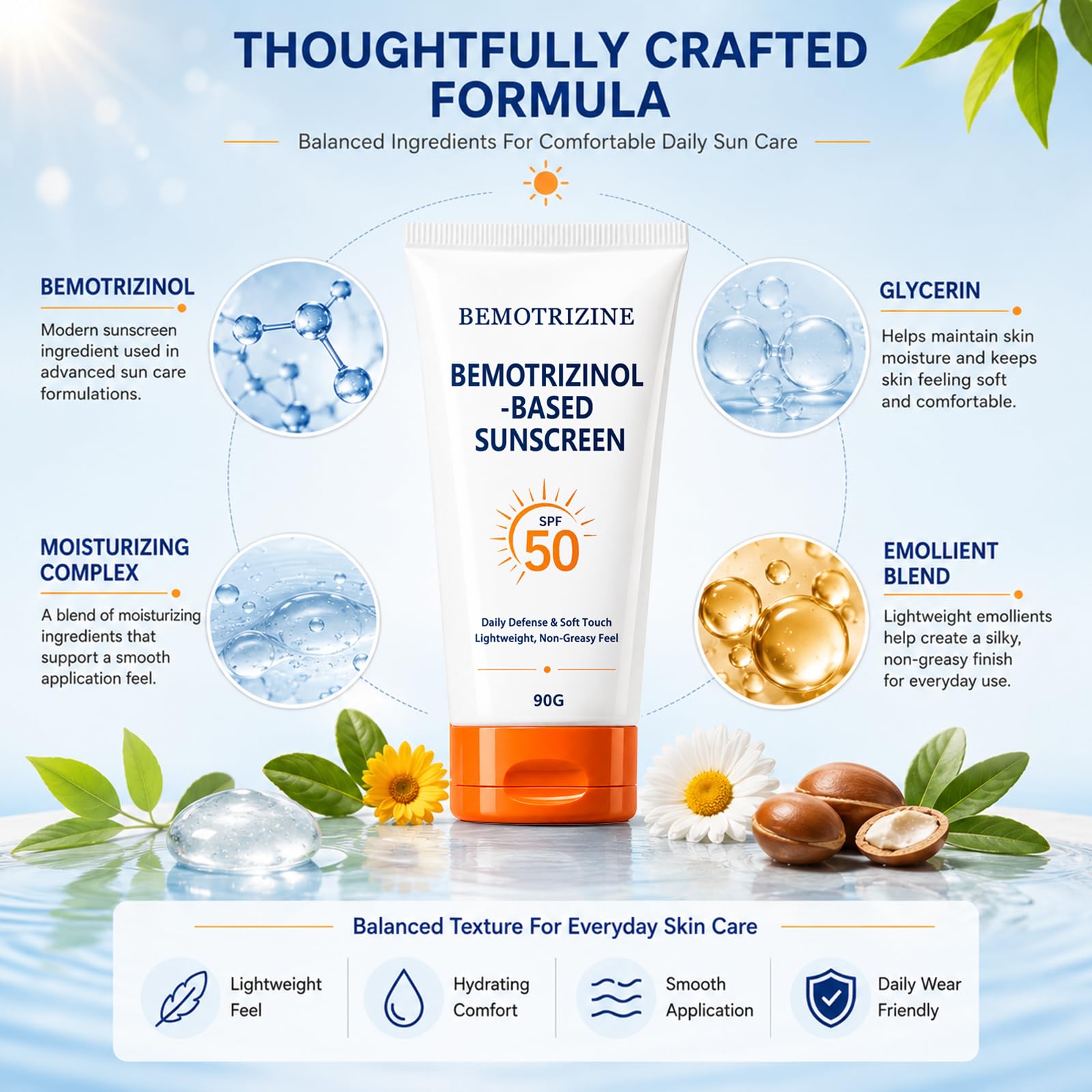 MAVETTO lotion texture closeup displaying lightweight fast-absorbing finish