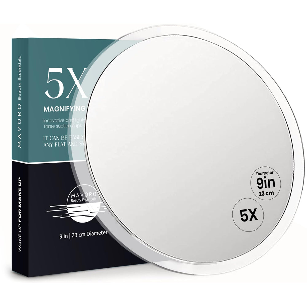 Mavoro front view 9-inch mirror showing large clear magnified reflection benefit