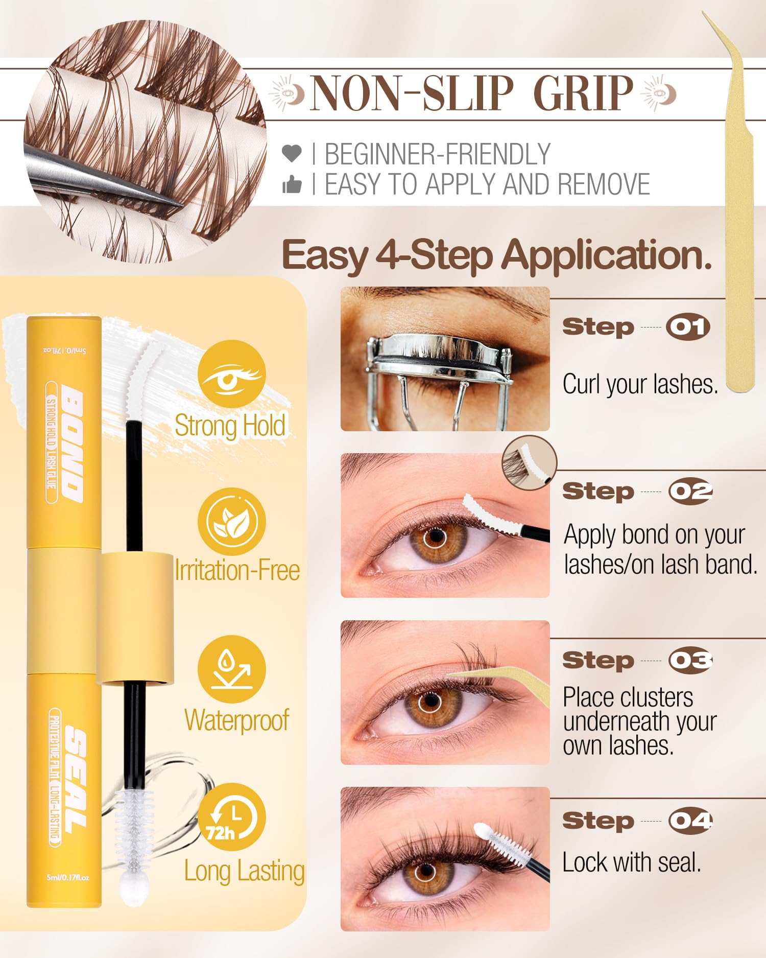 Mavphnee cluster lashes on hand showing size and scale