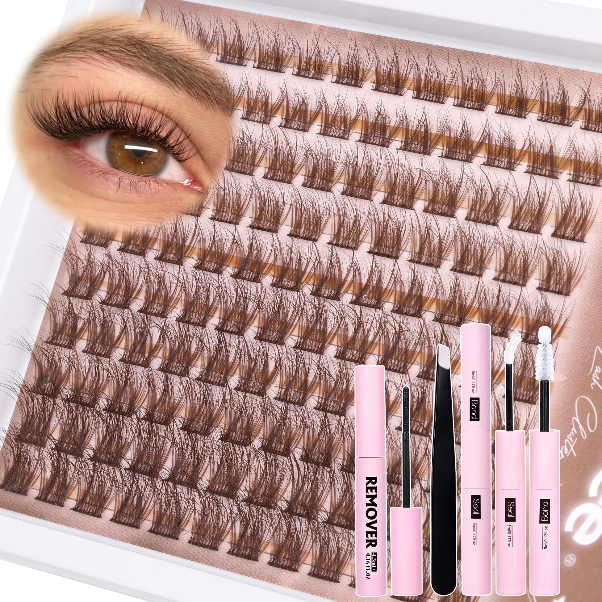 Mavphnee front packaging showing complete brown lash cluster kit for easy at-home use