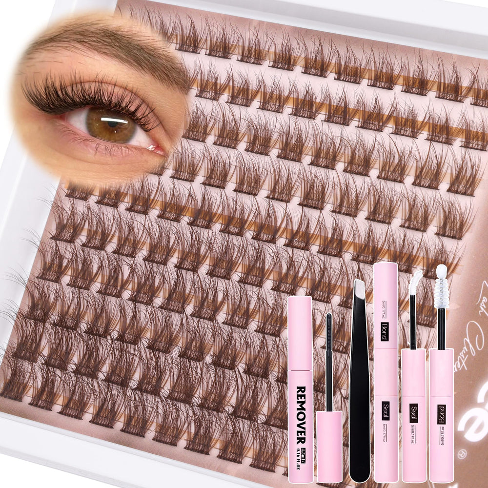 Mavphnee front packaging showing complete brown lash cluster kit for easy at-home use
