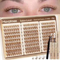 Mavphnee front packaging showing full brown lash cluster kit for easy at-home use