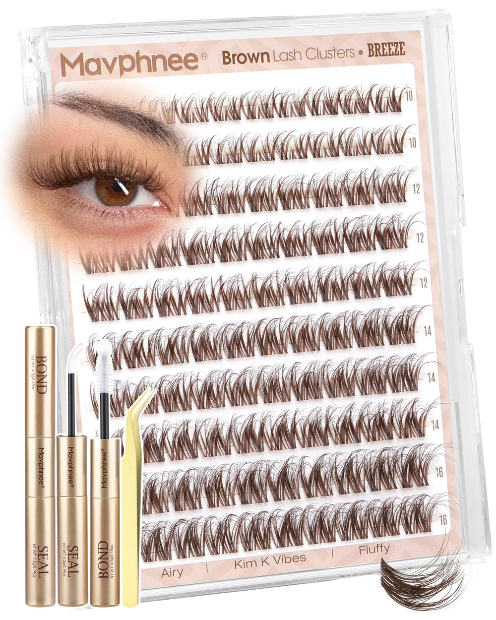 Mavphnee front packaging showing full brown lash cluster kit benefit convenience