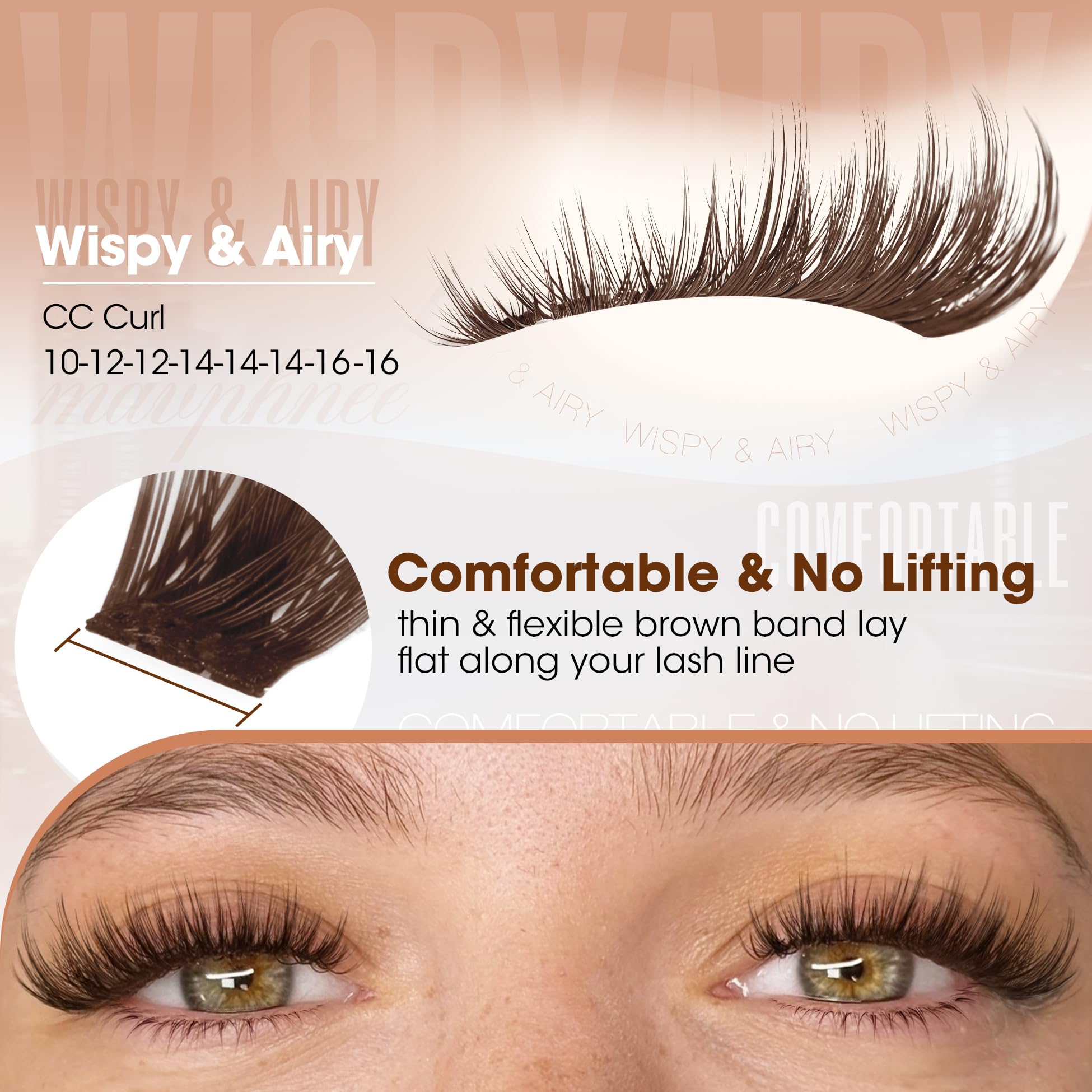 Mavphnee lash clusters on a hand to show scale and ease of handling for DIY application