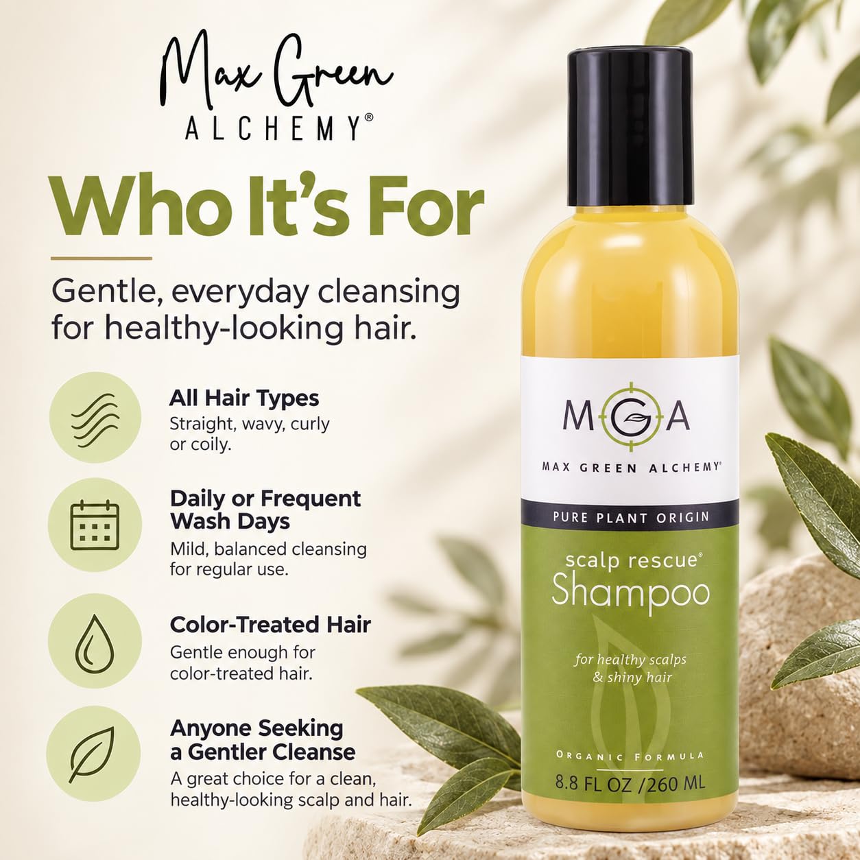Max Green Alchemy man using shampoo in shower demonstrating gentle cleanse