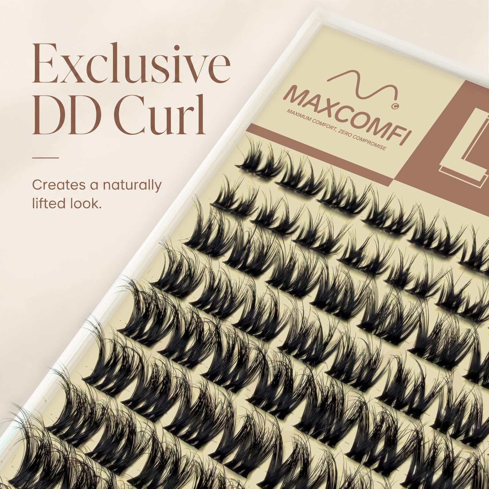 MAXCOMFI close-up of lash cluster fibers highlighting soft, natural taper